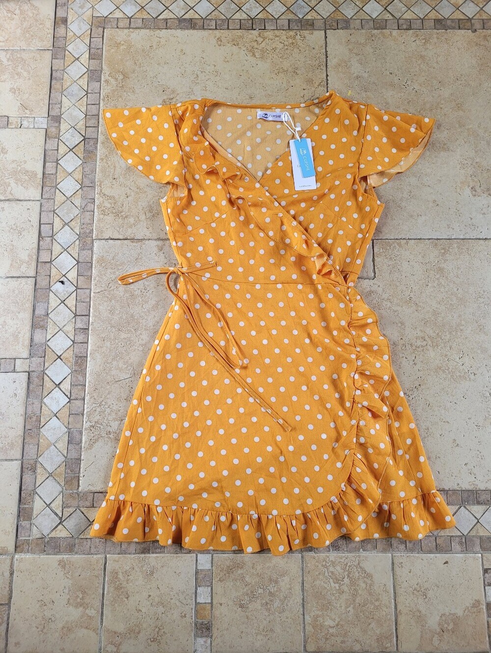 Cupshe Polka Dot Wrap Dress - Yellow